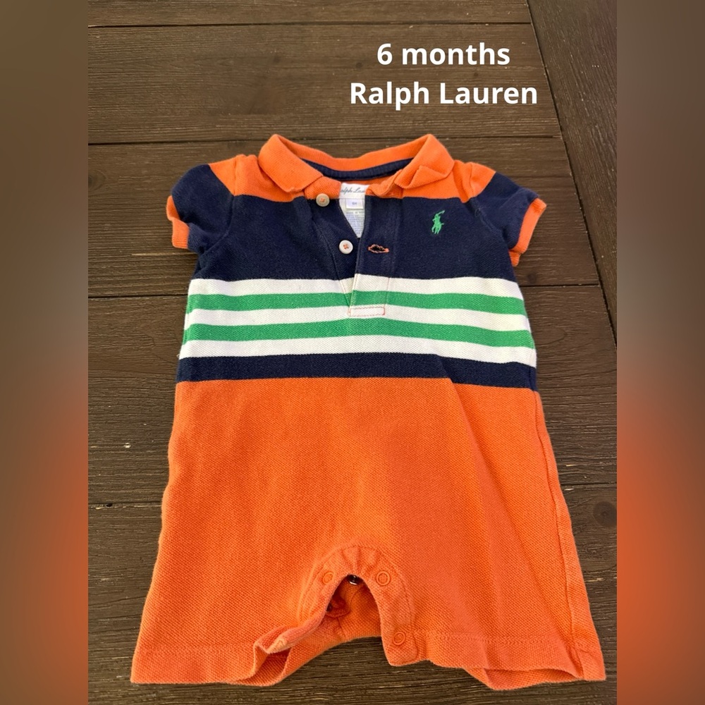 Ralph Lauren orange collard onesie. Size 6 months.